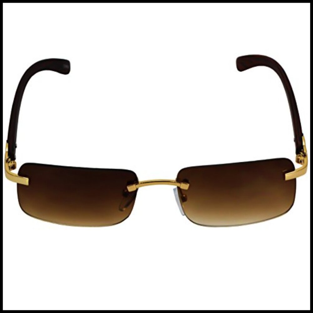 Slim Rimless Rectangular Aviator Sunglasses Metal… - image 3